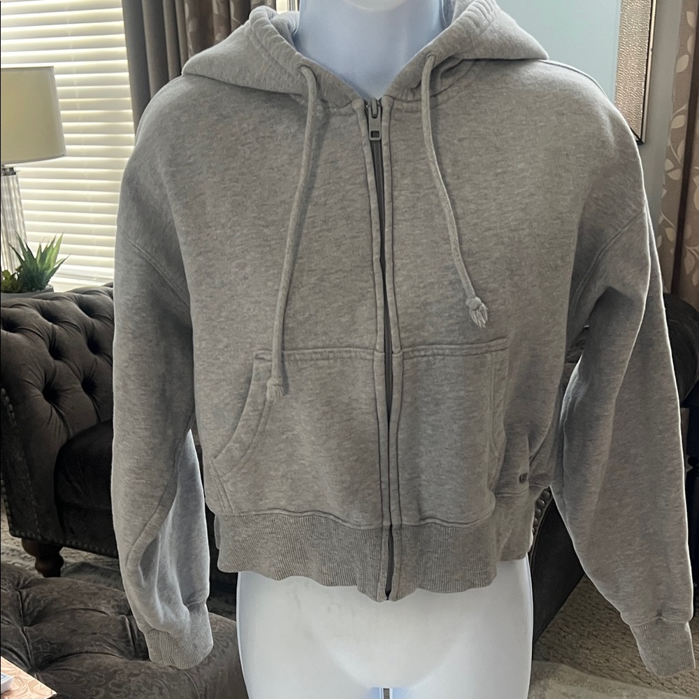 Aritzia Gray Cropped Zip-Up Hoodie